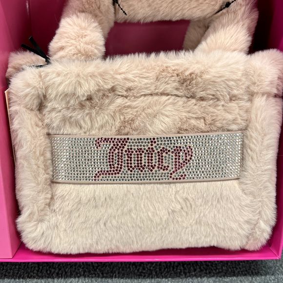 Juicy Couture Mini Tote Bag Faux fur Light Pink silver coin Purse Gift Set - Picture 2 of 8